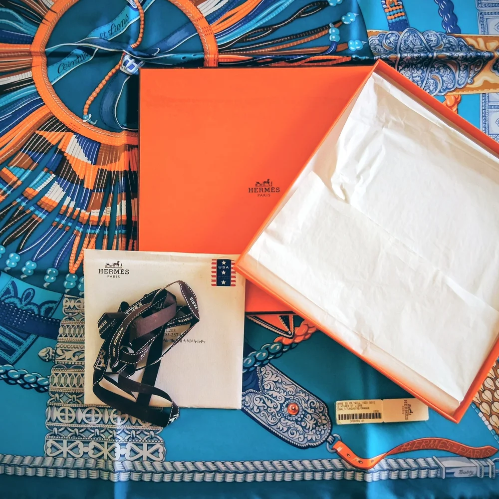 Hermes Blue and Orange Scarf - Picture 3 of 9